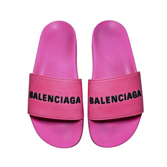 Balenciaga Fluo Pink Logo Rubber Beach Pool Slides Sandals Size 39 - Picture 1 of 8